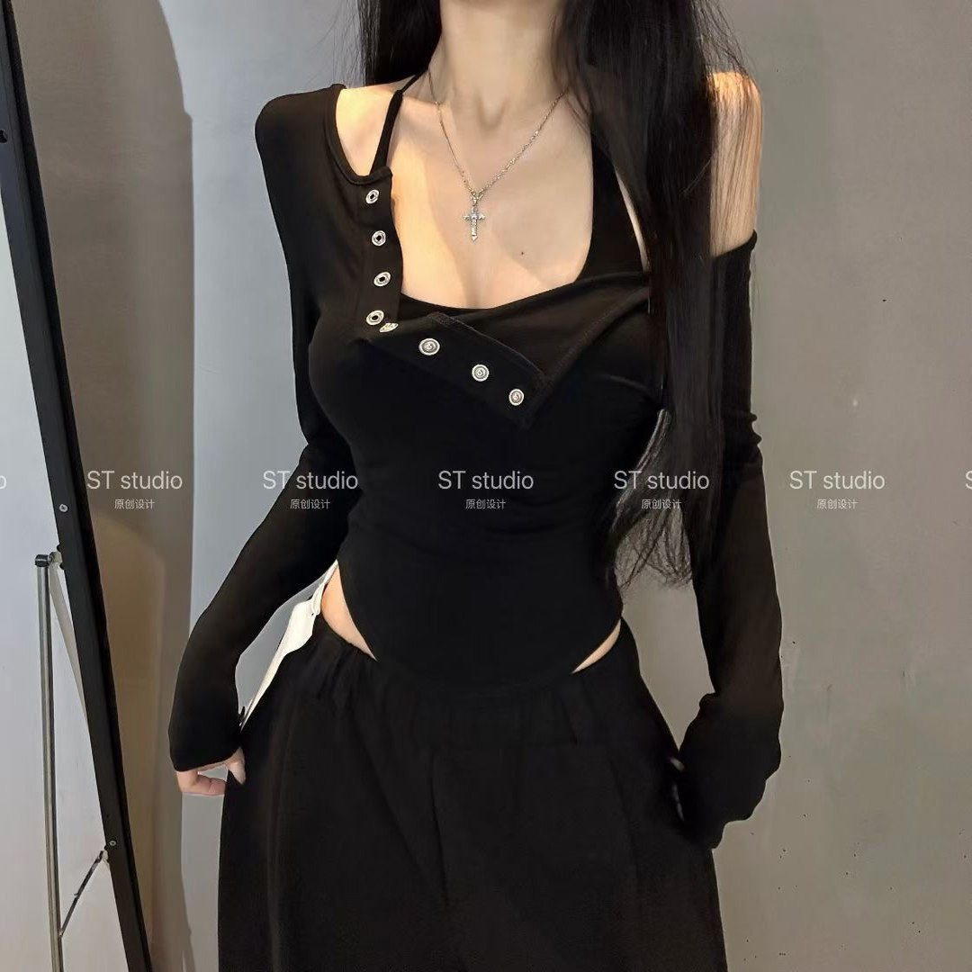 2025新款时尚百搭修身显瘦吊带加长袖T恤两件套女上衣,淘宝优惠券,粉丝福利购,淘宝优惠卷