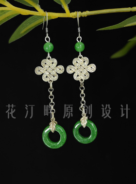国风仿古银干青银镀金耳环