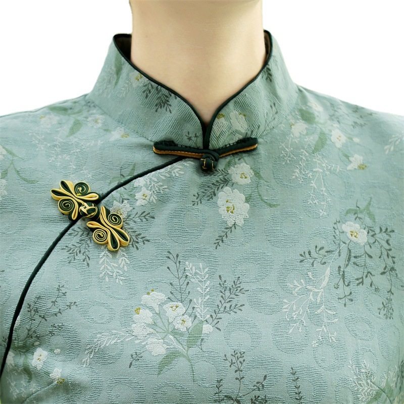 棉麻中长款旗袍七分袖改良连衣裙 居前旗袍