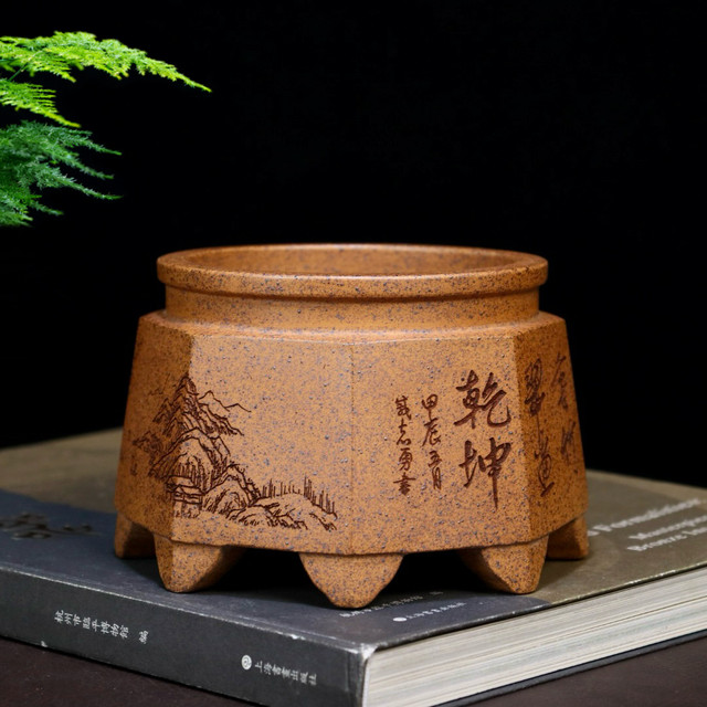 Special price high-quality purple sand flower pot Bafang ancient well pot small succulent calamus gold marble special pot tabletop ceramic potted plant