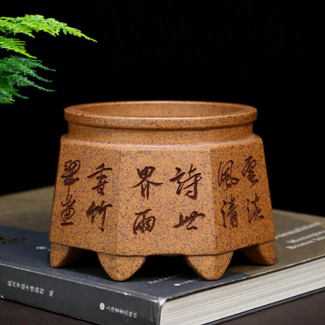 Special price high-quality purple sand flower pot Bafang ancient well pot small succulent calamus gold marble special pot tabletop ceramic potted plant