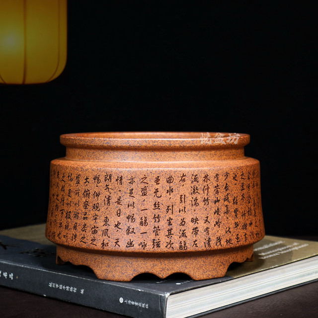 Special offer high-quality wood-burning purple sand flower pots small succulent calamus gold marble bonsai pot boxwood desktop green plant ceramic pot