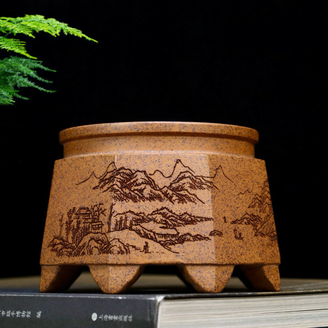 Special price high-quality purple sand flower pot Bafang ancient well pot small succulent calamus gold marble special pot tabletop ceramic potted plant