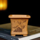 High-end high-end purple sand flower pots, wood-fired square bonsai pots, hand-engraved succulent calamus, cloud bamboo and gold marble pots