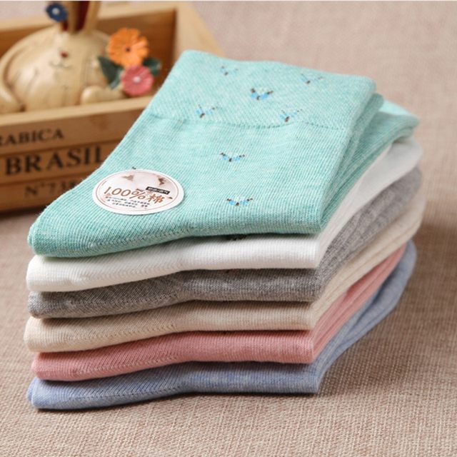 Langsha women's autumn and winter pure cotton mid-calf socks