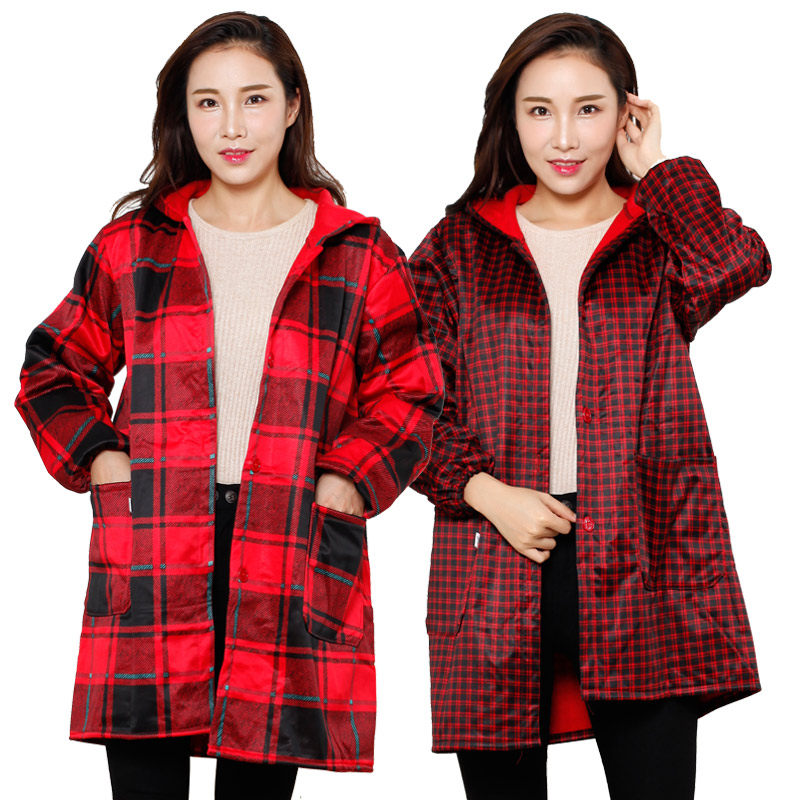 加绒罩衣大人女新款工作服外穿厨房家用防水防油加厚长袖围裙冬季 - 图3