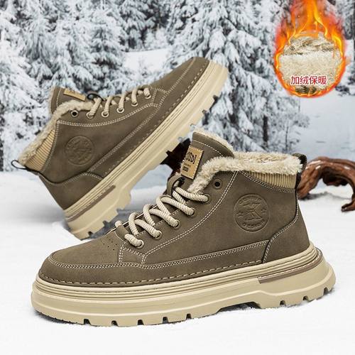 马丁靴男款冬季加绒加厚保暖棉鞋男士高帮皮鞋真皮厚底户外雪地靴 - 图2