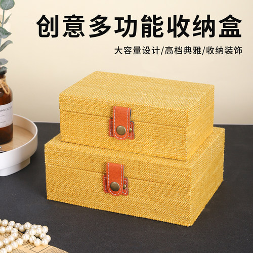 梳妆台小杂物收纳盒手工编织头绳发圈带盖木盒桌面精致首饰整理盒 - 图3