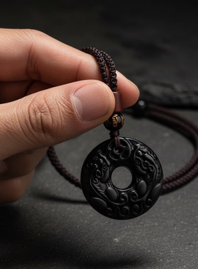 天然黑曜石貔貅吊坠男士项链