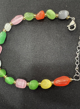 不规则彩色猫眼石头手链