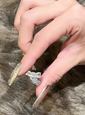 蕾丝锆石缠绕开口戒指