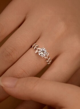 新款树叶闪钻锆石戒指女清新甜美百搭气质感开口调节戒指直播批发