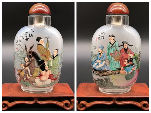 诚信内画鼻烟壶八仙过海 纯手工 瓶内画 衡水特色工艺礼品摆件 - 图0