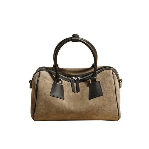 mimikiss轻奢磨砂牛皮波士顿包女大容量手提保龄球包包 - 图3