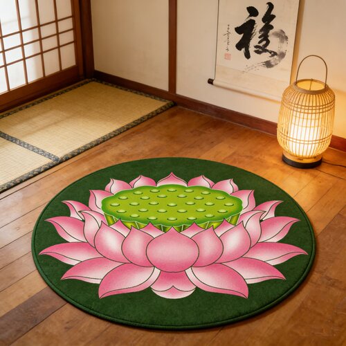 中国风圆形地毯荷花莲花地垫卧室3d数码印花电脑椅垫可水洗水晶绒 - 图2