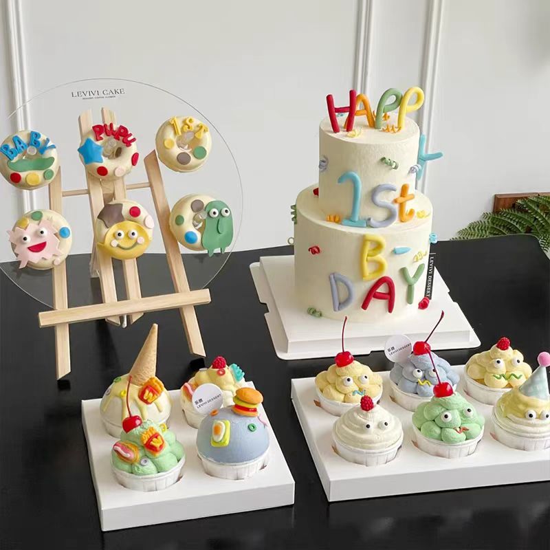 网红彩色字母满月百日插件烘焙模具同款多巴胺生日纸杯蛋糕装饰 - 图3