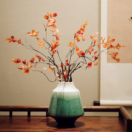 黄秋叶客厅玄关装饰仿真花树叶树枝假花插花摆设禅意干花花束花艺 - 图1