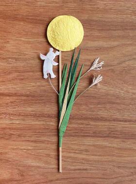 日本 职人手作 和紙 张子の置物 插件 十五夜 お月见 月兔