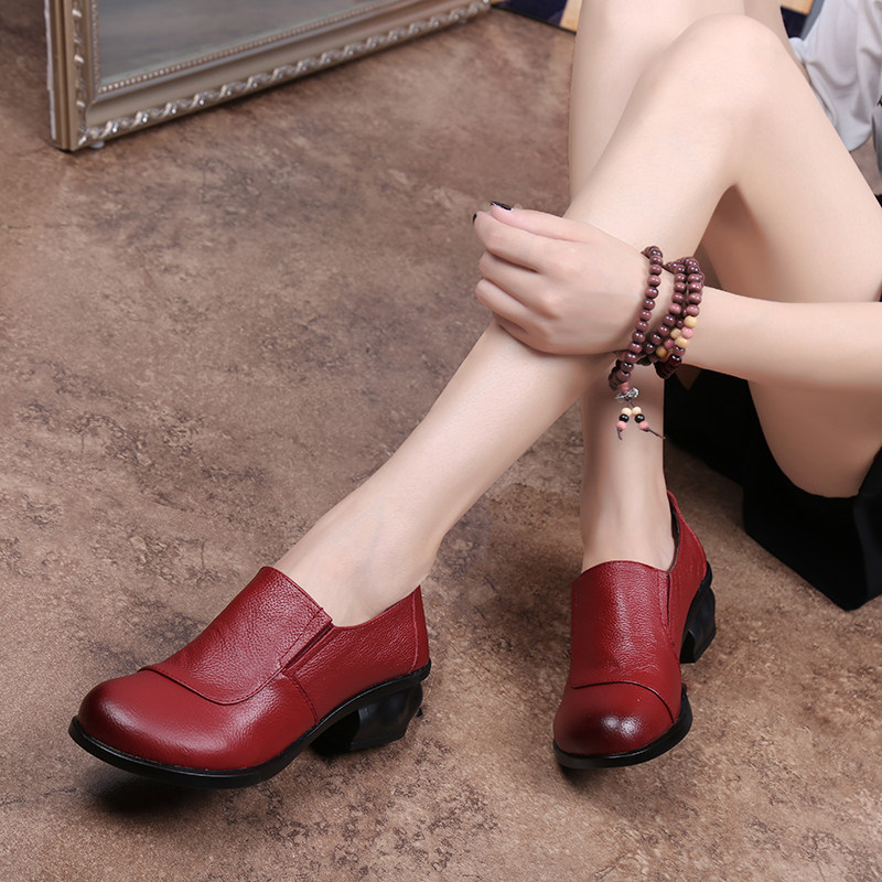 春秋新款中跟真皮女鞋深口单鞋女舒适粗跟妈妈鞋休闲头层牛皮女鞋,淘宝优惠券,粉丝福利购,淘宝优惠卷