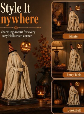 跨境新品Glowing Staff Pumpkin Ghost 发光南瓜法杖幽灵雕像摆件