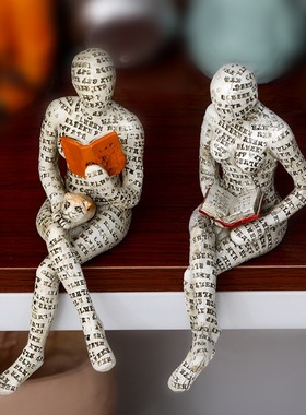 创意树脂工艺品抽象看书女人书柜书架装饰品图书馆书店阅读者摆件