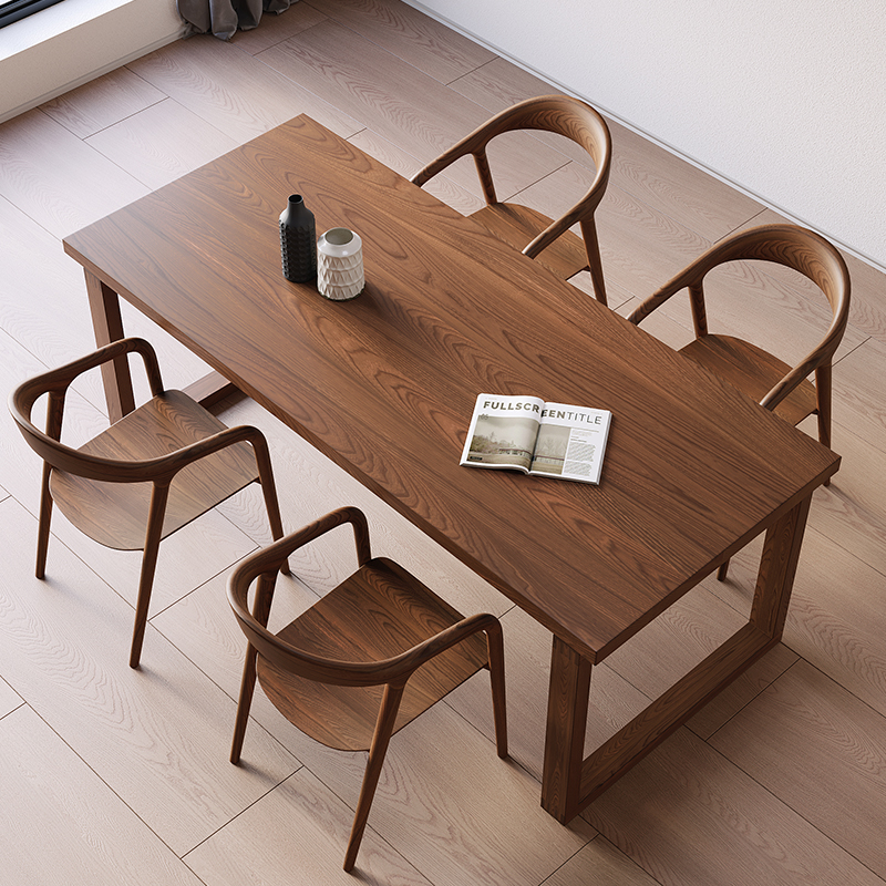 北欧实木莫比恩餐桌书桌一体长方形客厅家用白蜡木原木风长木桌子