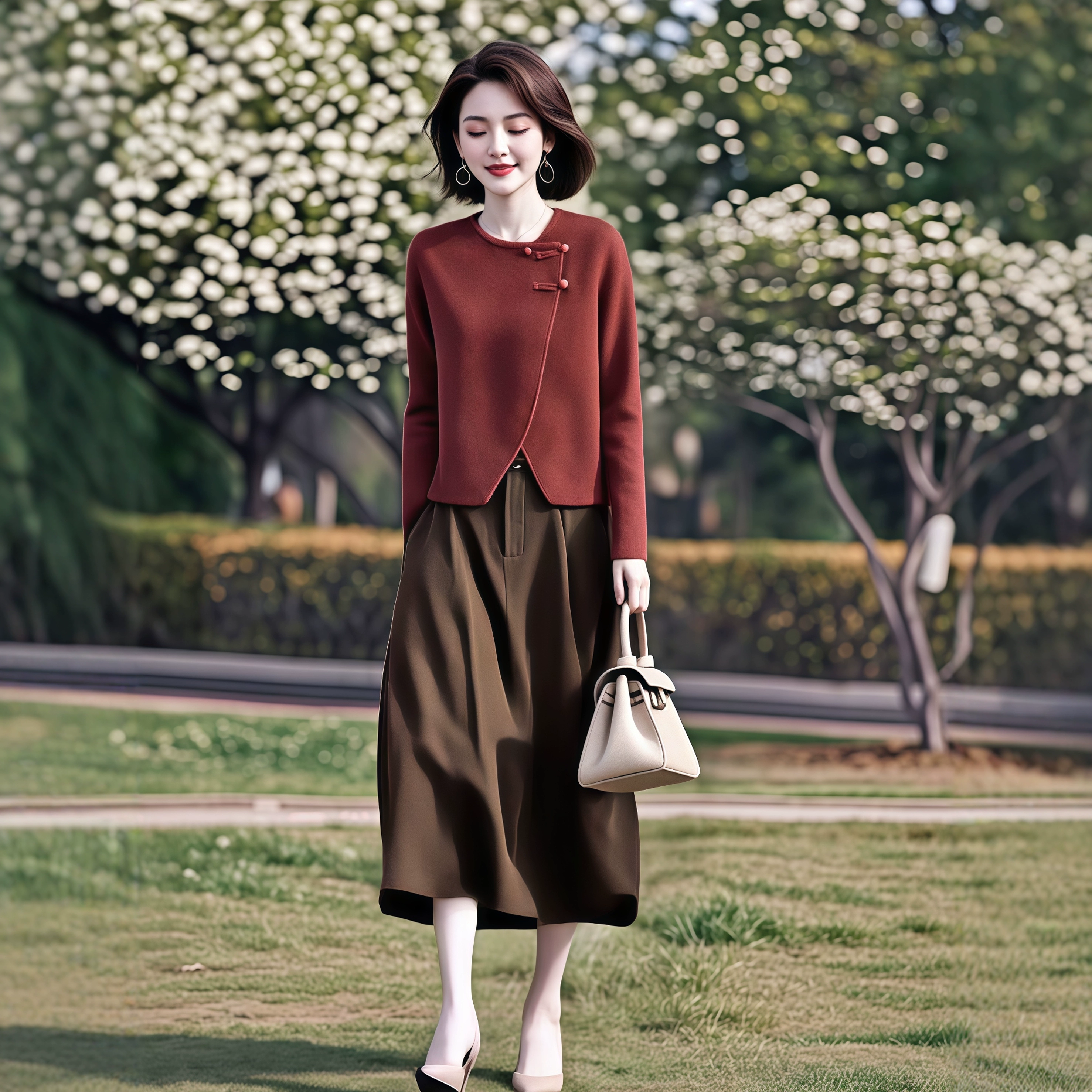 素韵订制女装原创品牌轻奢盘扣新中式针织衫百搭半身裙两件套秋季,淘宝优惠券,粉丝福利购,淘宝优惠卷