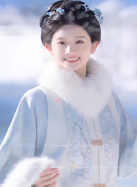 新中式白色毛绒围巾女冬季仿狐狸皮草氛围感毛领子毛茸茸围脖脖套