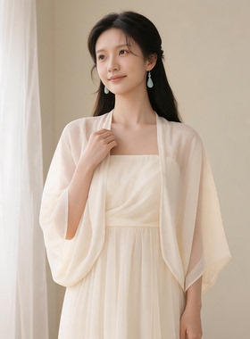 夏季薄款新中式国风雪纺披肩外搭旗袍裙子罩衫女杏色百搭防晒开衫