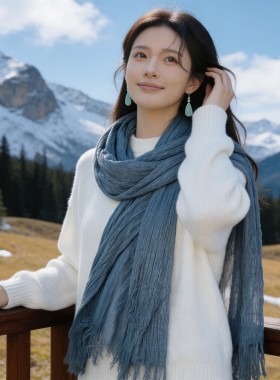 民族风披肩外搭川西大西北草原沙漠新疆防晒旅游拍照蓝色棉麻围巾