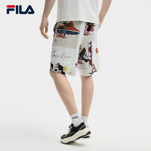 FILA 斐乐官方男士梭织五分裤2025夏季新款满印舒适防晒休闲短裤 - 图1