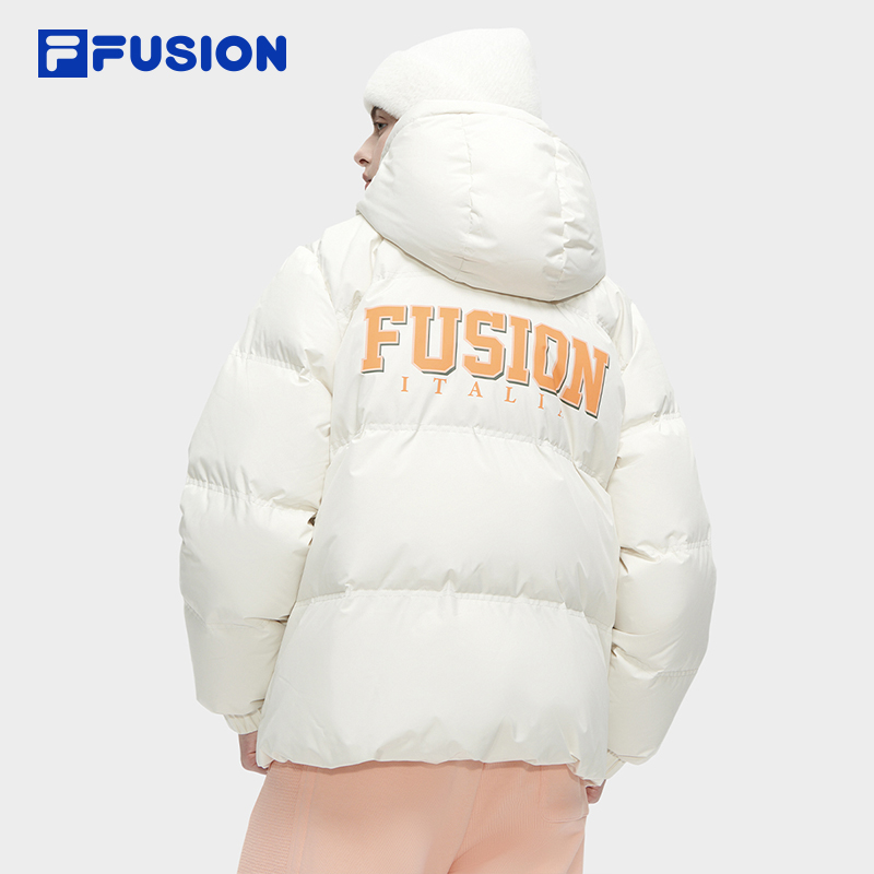 FILA FUSION斐乐潮牌羽绒服女2023冬季新款时尚休闲基础连帽上衣 - 图1