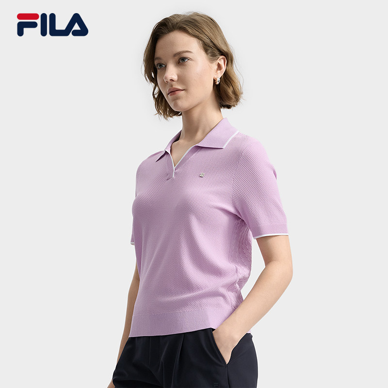 FILA 斐乐官方女子编织衫2025秋新款时尚休闲POLO领短袖基础上衣,淘宝优惠券,粉丝福利购,淘宝优惠卷