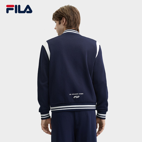 FILA 斐乐官方男士针织长袖外套2024冬季新款时尚休闲拼色棒球服