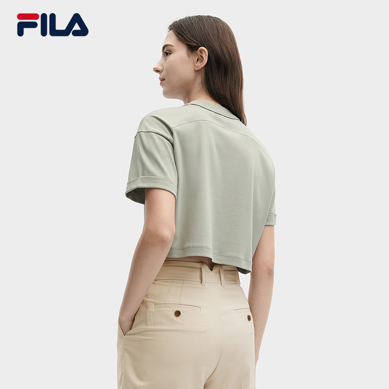 FILA 斐乐官方女子针织短袖衫2024夏新款时尚休闲简约宽松纯棉T恤 - 图0