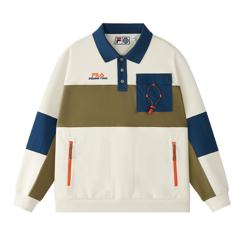 FILA FUSION斐乐潮牌男子针织长袖POLO衫2025夏新款宽松拼色上衣,淘宝优惠券,粉丝福利购,淘宝优惠卷