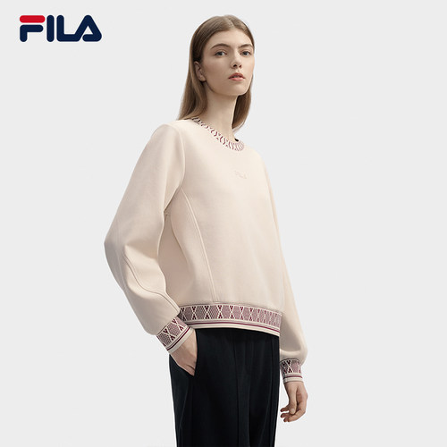 FILA 斐乐官方女子套头卫衣2024冬新款时尚休闲舒适针织长袖上衣 - 图0