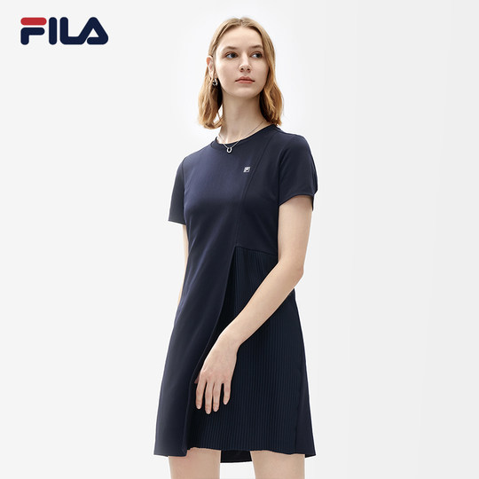 FILA斐乐女子针织连衣裙夏季一片式圆领时尚休闲连身裙