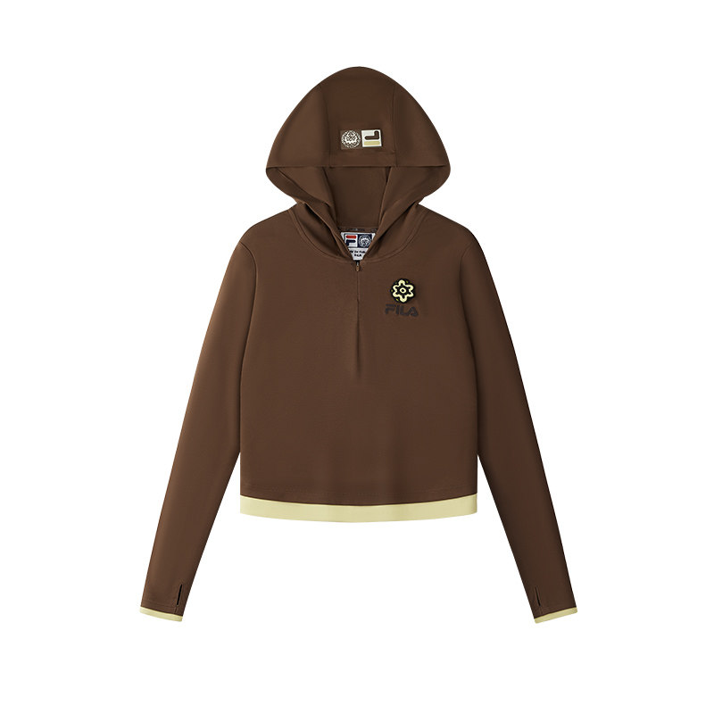 FILA FUSION斐乐潮牌女子针织连帽上衣2025冬新款时尚修身长袖T恤,淘宝优惠券,粉丝福利购,淘宝优惠卷