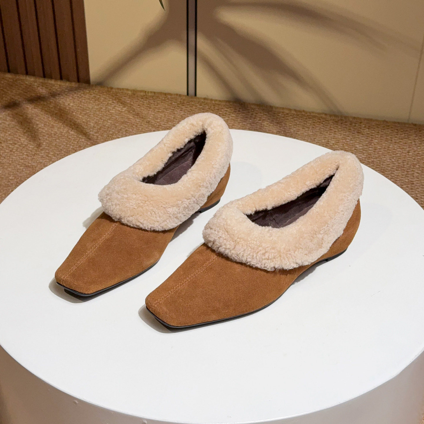 真皮羊反绒面韩版毛毛鞋女外穿冬加绒方头内增高羊毛懒人深口单鞋,淘宝优惠券,粉丝福利购,淘宝优惠卷