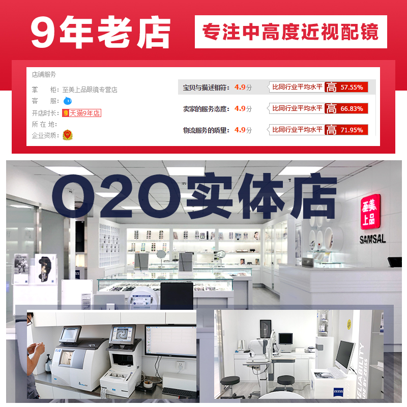 至美上品眼镜专营店凯米镜片1.74超薄近视非球面防蓝光眼镜片授权u6高度配眼镜u22