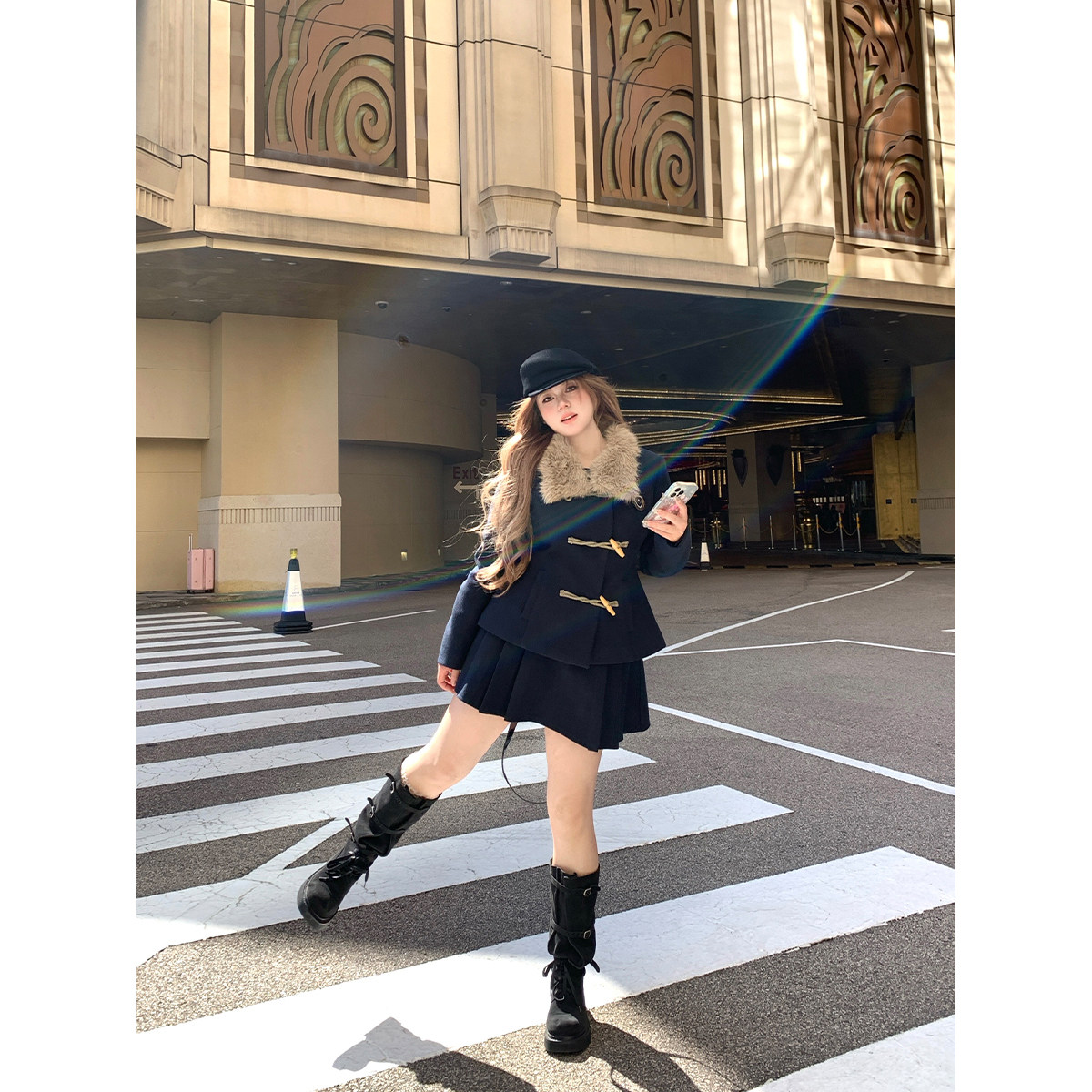 安妮不火 学院夹棉毛领呢外套+百褶裙套组女微胖大码英伦风两件套,淘宝优惠券,粉丝福利购,淘宝优惠卷