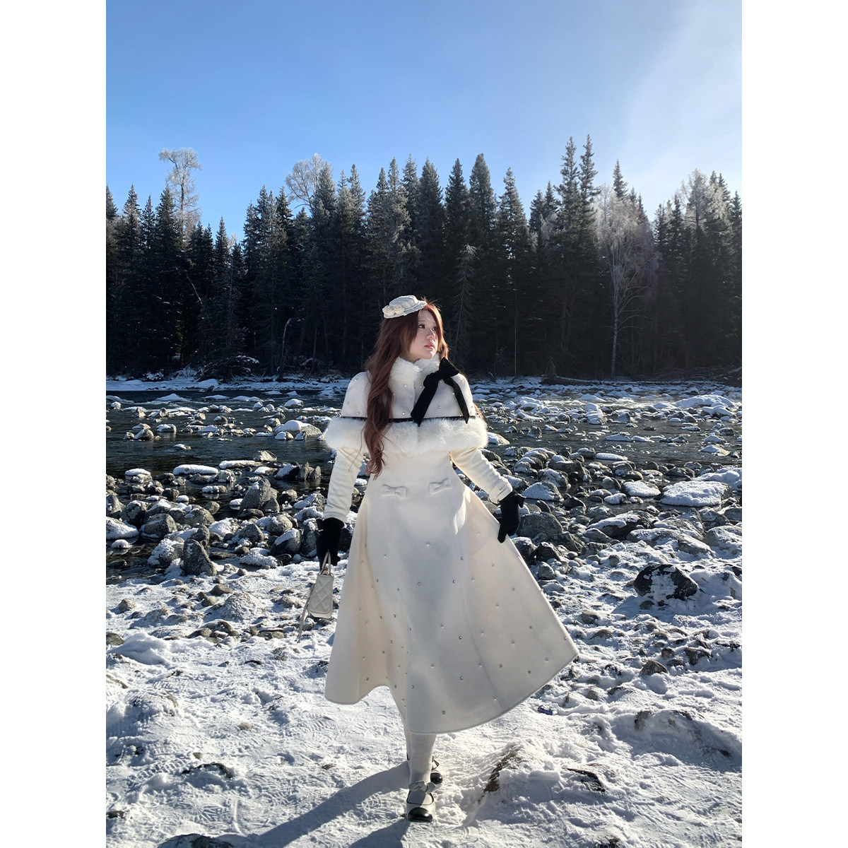 安妮不火 钉珠蝴蝶结呢子裙&毛绒斗篷套装女微胖大码毛呢两件套装,淘宝优惠券,粉丝福利购,淘宝优惠卷