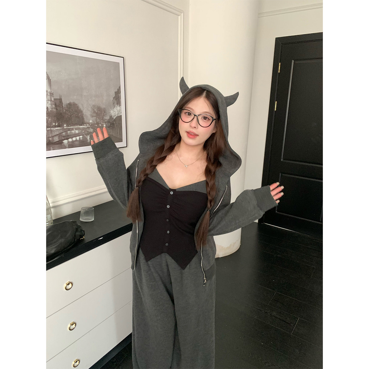 安妮不火慵懒周末outfit冰岛绒针织三件套女微胖大码休闲卫衣套装,淘宝优惠券,粉丝福利购,淘宝优惠卷