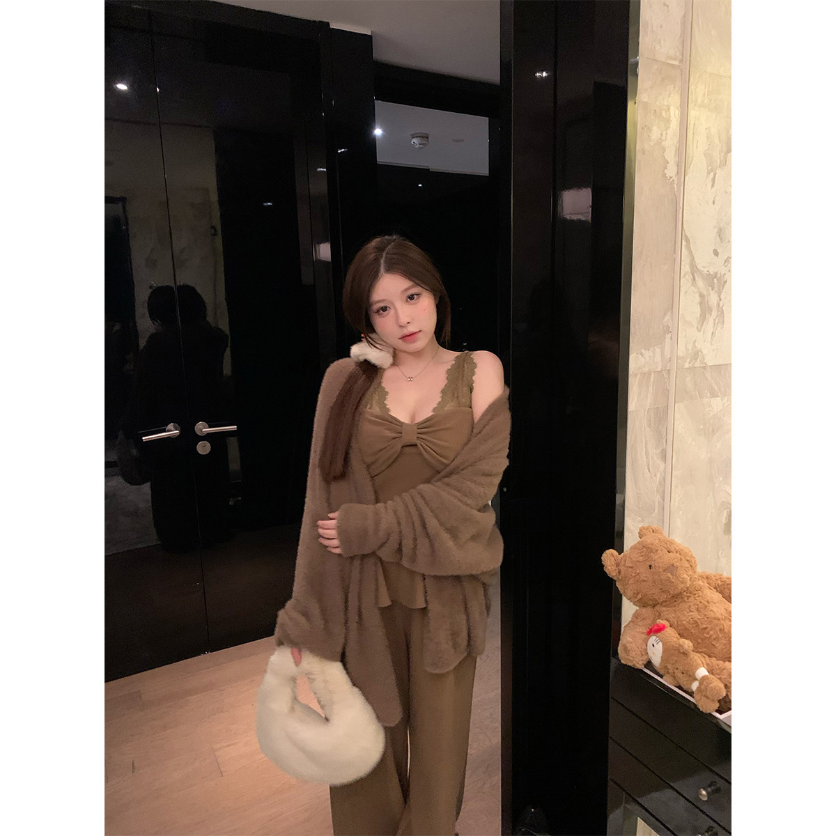 安妮不火 上身ju舒服!高弹仿貂毛开衫套组女微胖大码中长款毛织衫,淘宝优惠券,粉丝福利购,淘宝优惠卷