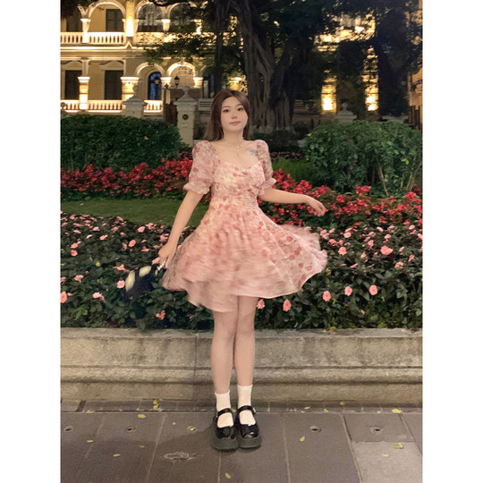 Pastoral A-shaped floral irregular skirt