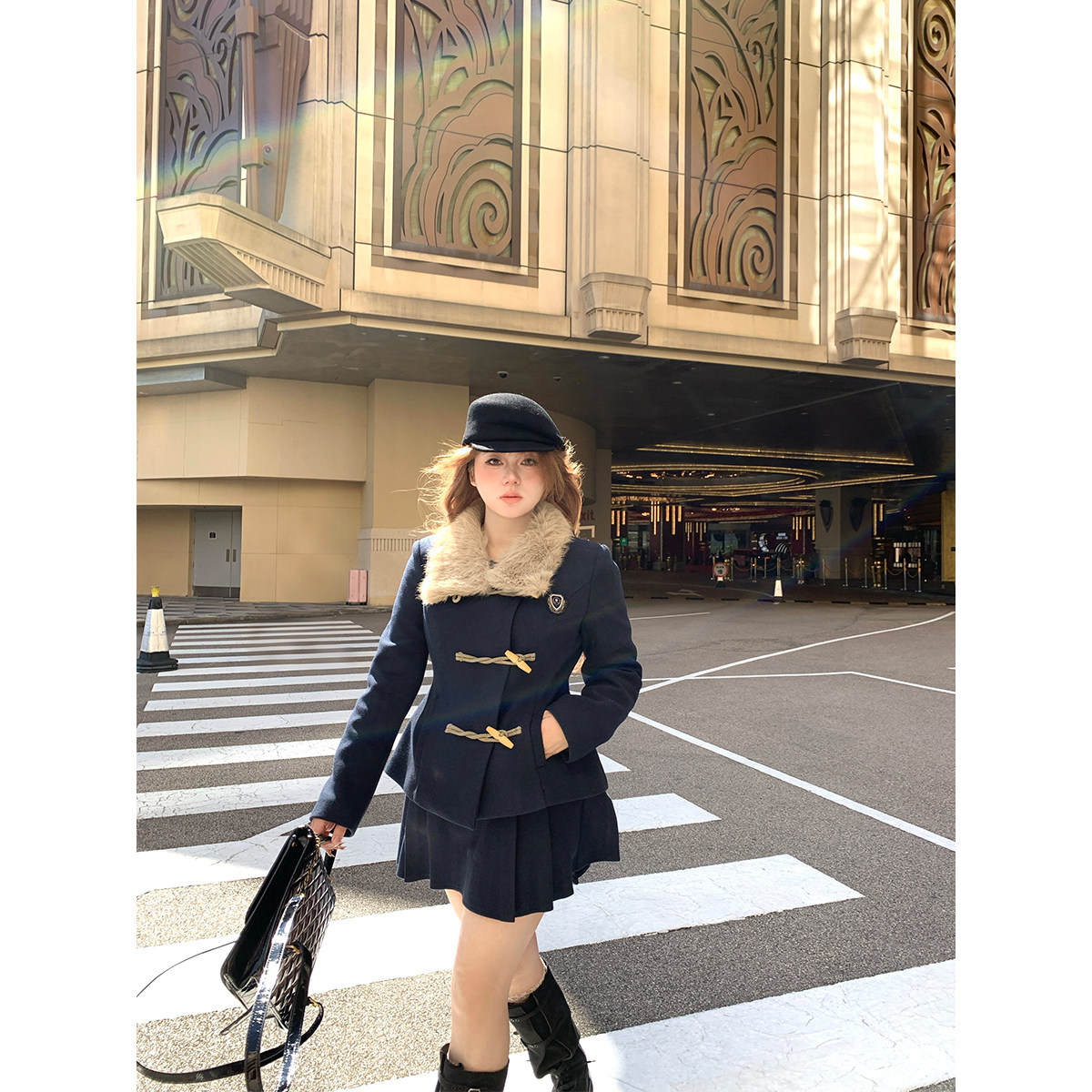 安妮不火 学院夹棉毛领呢外套+百褶裙套组女微胖大码英伦风两件套,淘宝优惠券,粉丝福利购,淘宝优惠卷