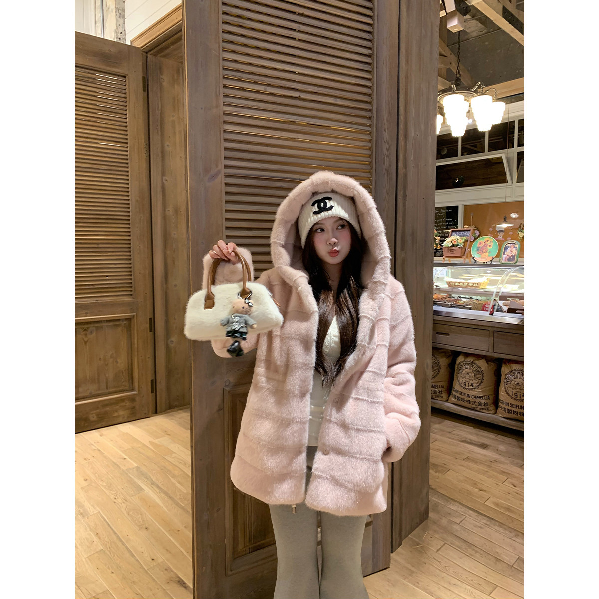 安妮不火 chao嫩系列仿水貂连帽环保皮草女微胖大码保暖毛绒外套,淘宝优惠券,粉丝福利购,淘宝优惠卷