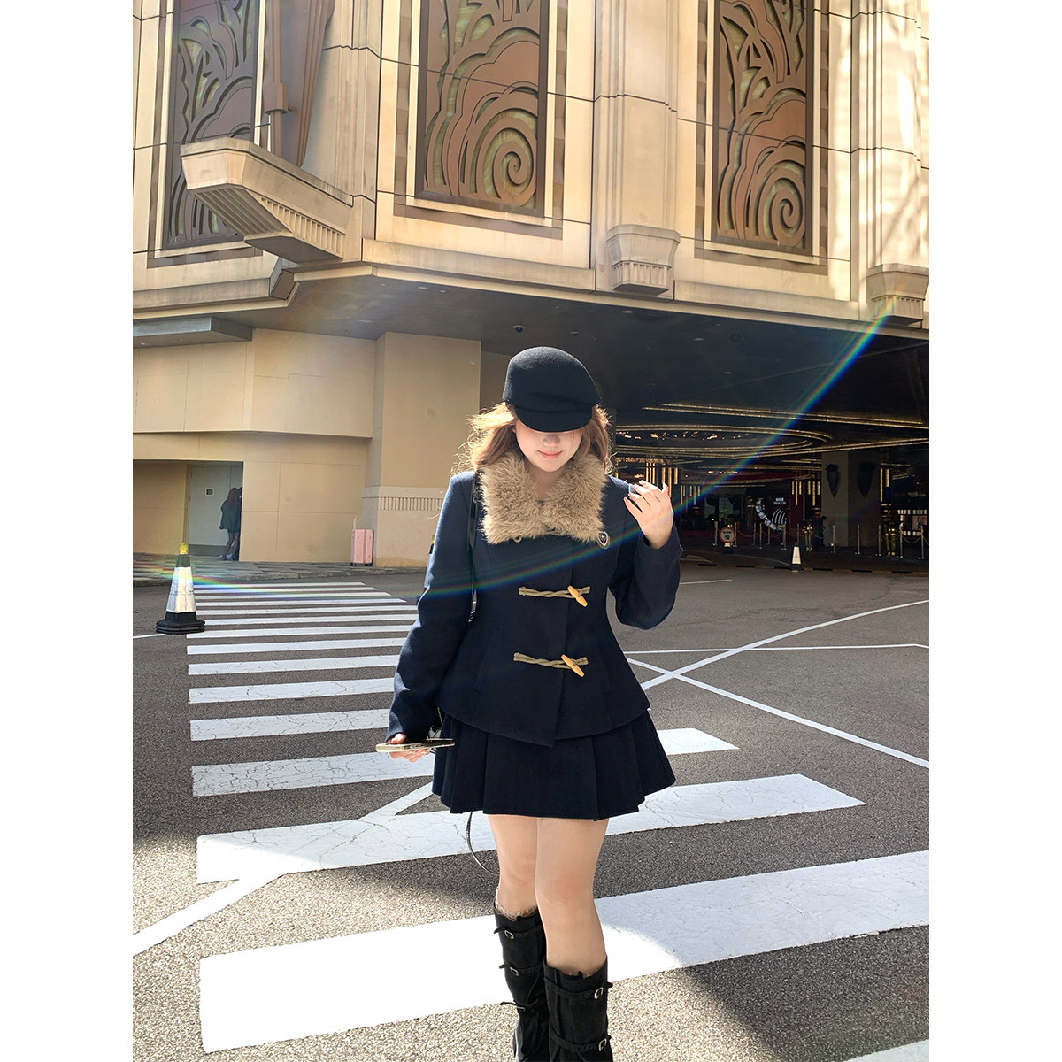 安妮不火 学院夹棉毛领呢外套+百褶裙套组女微胖大码英伦风两件套,淘宝优惠券,粉丝福利购,淘宝优惠卷