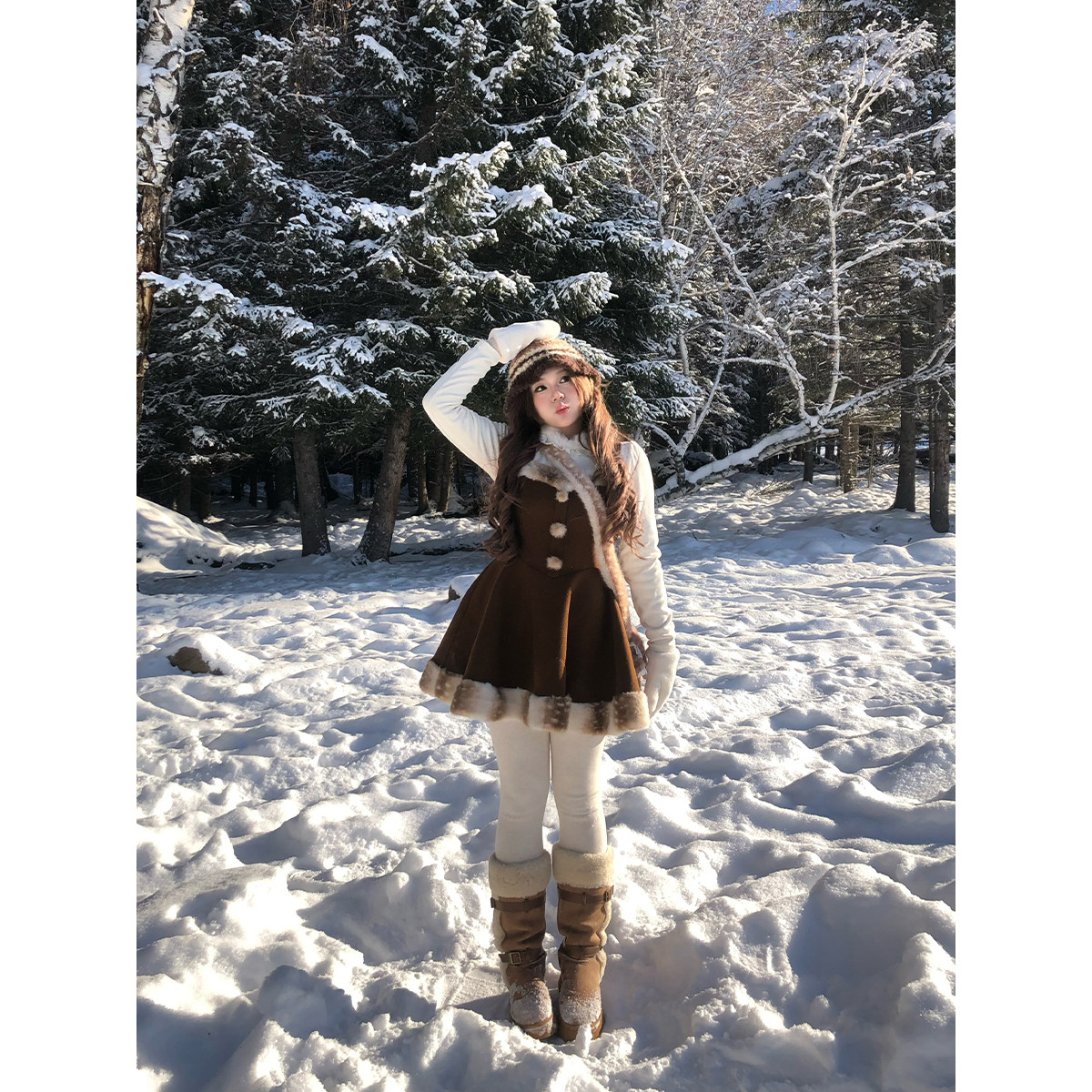 安妮不火 仿真梅花鹿环保皮草斗篷&吊带裙女微胖大码氛围感两件套,淘宝优惠券,粉丝福利购,淘宝优惠卷